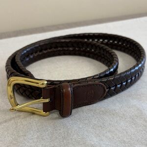 Men's Fossil Brown Braided Leather Belt With Brass Buckle